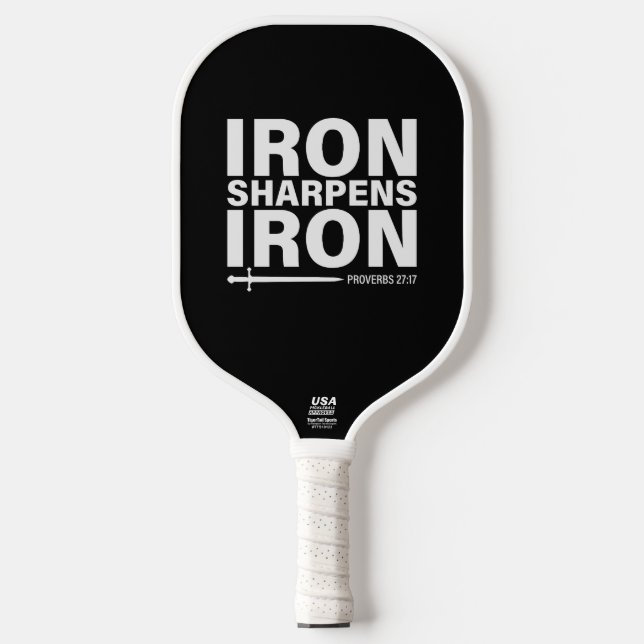 Iron Sharpens Iron Black and White Pickleball Paddle (Front)