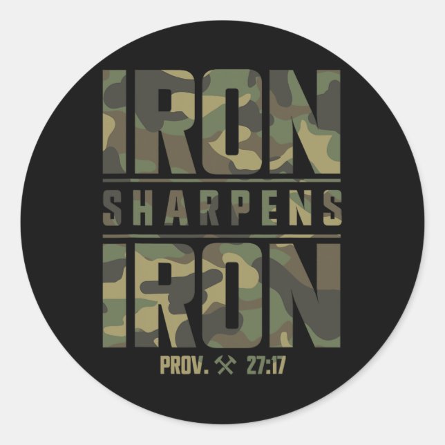 Iron Sharpens Iron Christian Men Camo Scripture Gy Classic Round Sticker (Front)