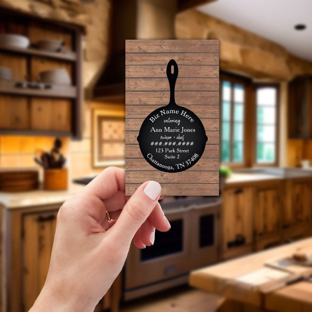 Iron Skillet Rustic Restaurant Caterer Business Card (Creator Uploaded)