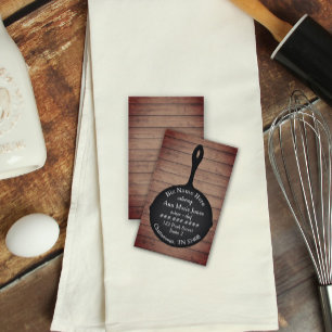 Iron Skillet Rustic Wood Restaurant Caterer Business Card