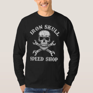 Iron Skull Speed Shop Distressed Skull Crossed Wre T-Shirt