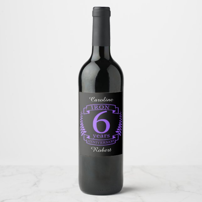 Iron wedding anniversary 6 years wine label (Front)
