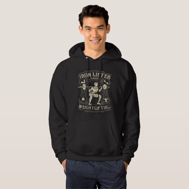 Iron Weightlifter Vintage Style Hoodie (Front Full)