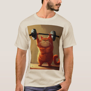 Iron Will: The Striving Red Cat Lifting Weights T-Shirt