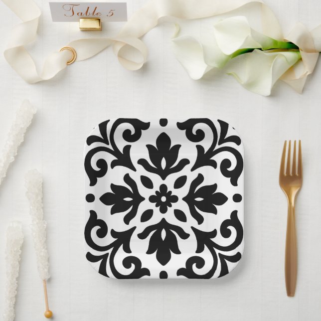 Ironlace Black & White Vintage  Paper Plate (Wedding)