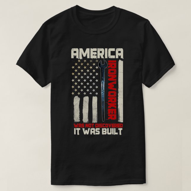 Ironworker Rodbuster Patriot American Flag Metal W T-Shirt (Design Front)