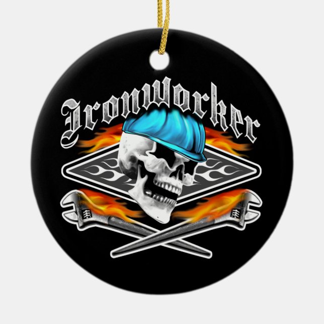 Ironworker Skull and Spud Wrenches Ceramic Tree Decoration (Front)