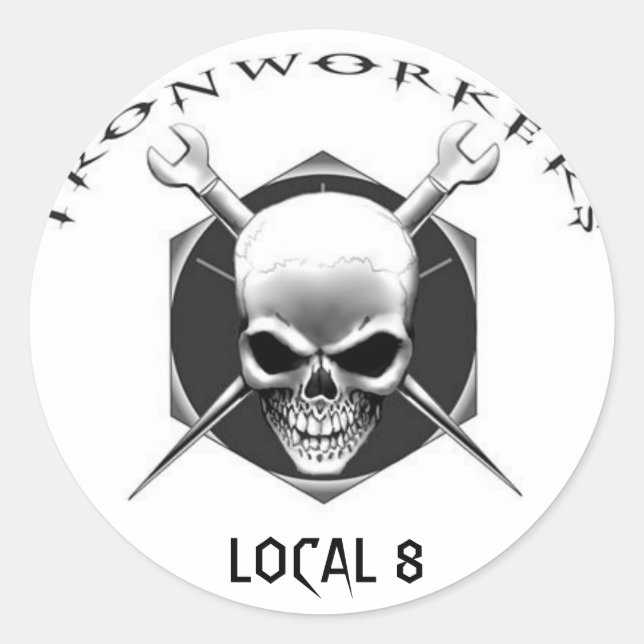 IRONWORKER SKULL Local 8 Classic Round Sticker (Front)
