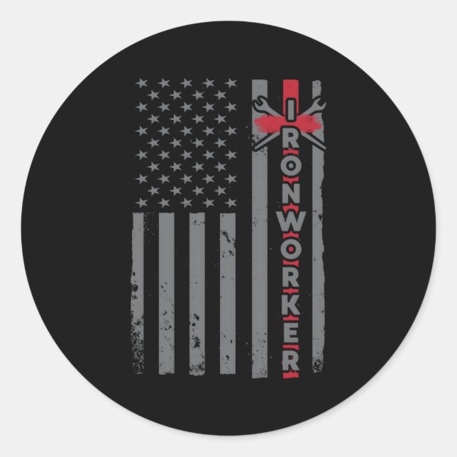 Ironworker Usa Patriotic Flag Iron-Working Us Sl W Classic Round Sticker (Front)