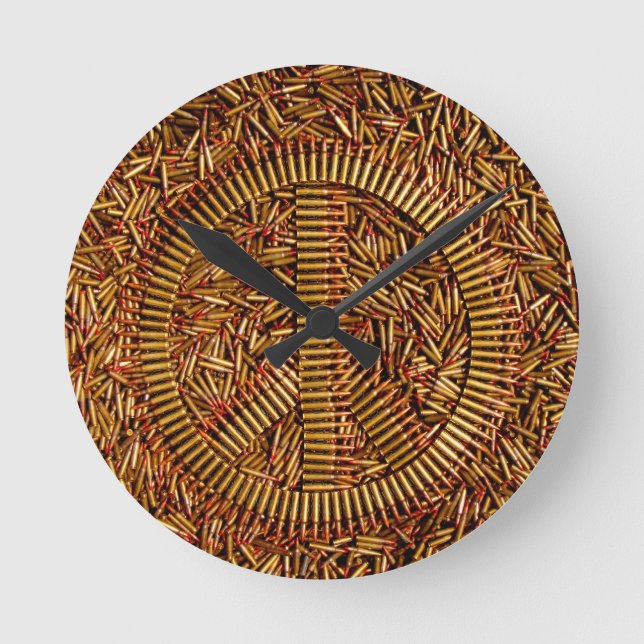 Irony, peace sign, bullets, ammunition round clock (Front)
