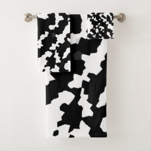 Irregular Abstract Mosaic Black and White  Camo Bath Towel Set