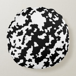Irregular Abstract Mosaic Black and White Camo Round Cushion