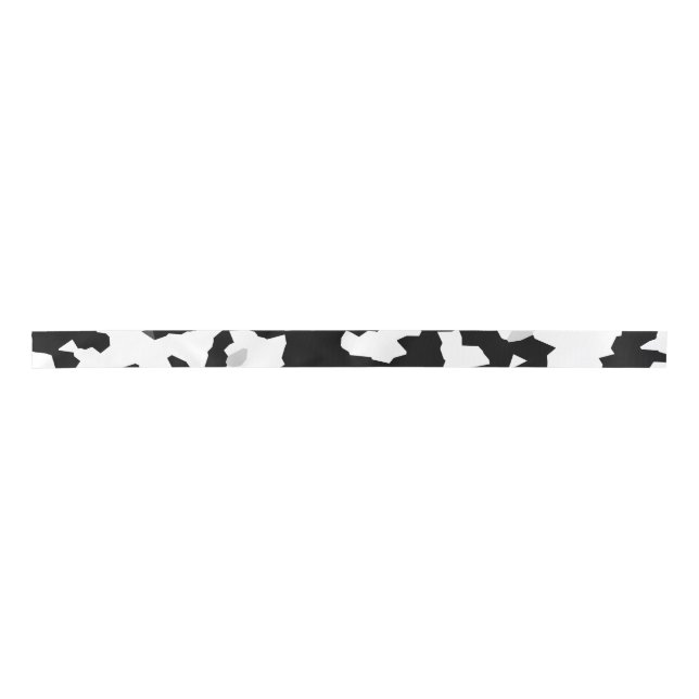 Irregular Abstract Mosaic Black and White  Camo Satin Ribbon (Front)