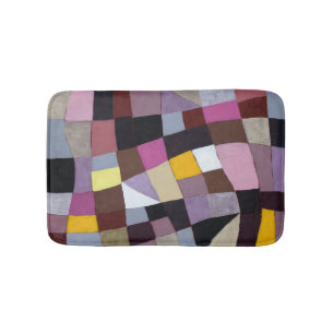 Irregular Grid: Violet-Yellow Abstract Painting. Bath Mat