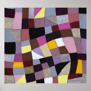 Irregular Grid: Violet-Yellow Abstract Painting. Poster