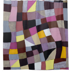 Irregular Grid: Violet-Yellow Abstract Painting. Shower Curtain
