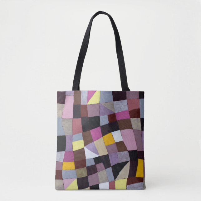 Irregular Grid: Violet-Yellow Abstract Painting. Tote Bag (Front)