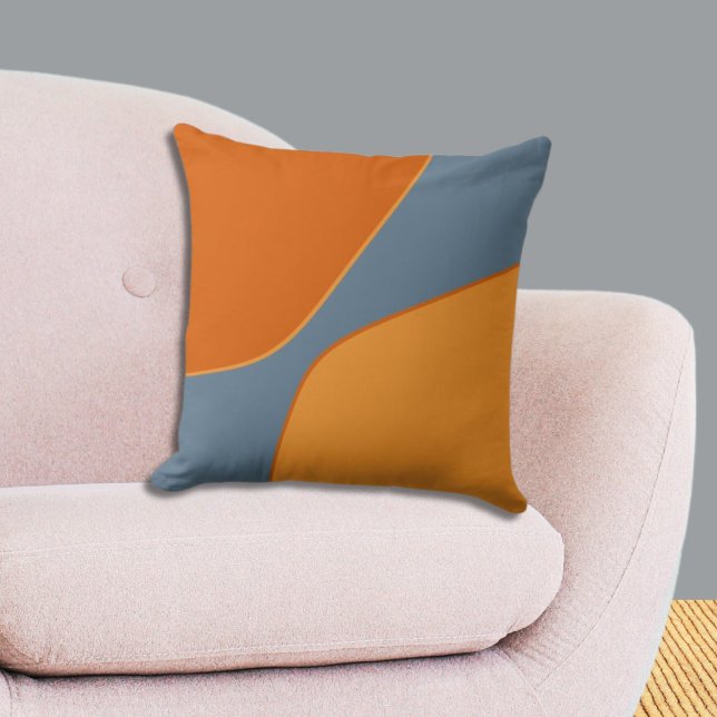 Irregular Orange and Blue Quarter Shapes   Cushion (Irregular Orange and Blue Quarter Shapes Throw Pillow, Livingroom)