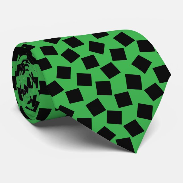 Irregular Squares - Black on Kelly Green Tie (Rolled)