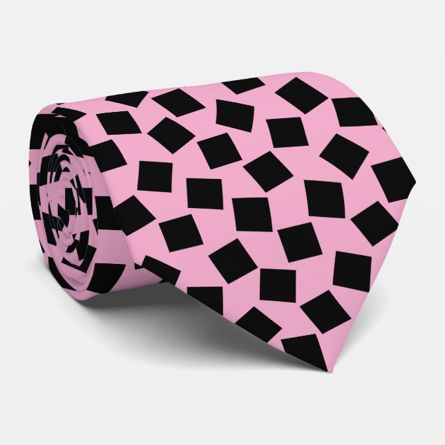 Irregular Squares - Black on Pink Tie (Rolled)