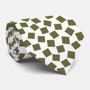 Irregular Squares - Dark Olive on White Tie