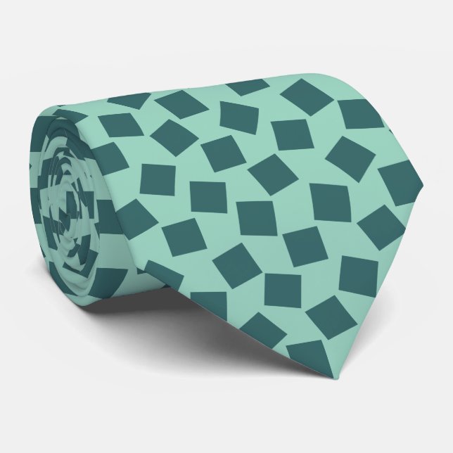 Irregular Squares - Moss Green on Light Teal Tie (Rolled)