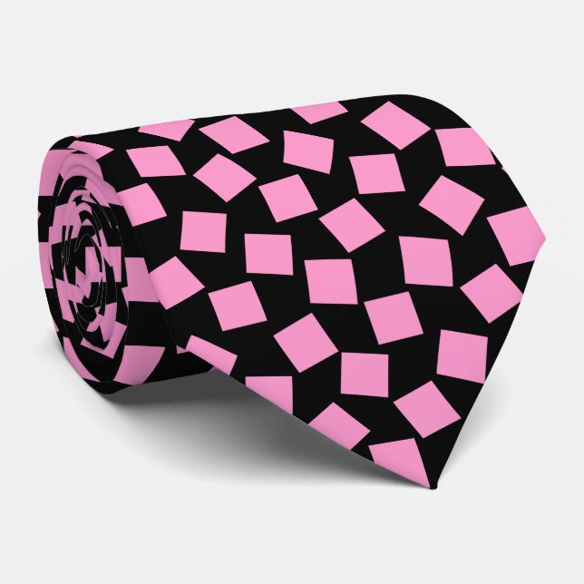 Irregular Squares - Pink on Black Tie (Rolled)