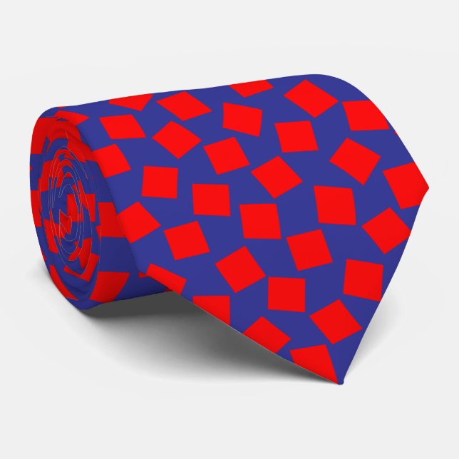 Irregular Squares - Red on Deep Blue Tie (Rolled)