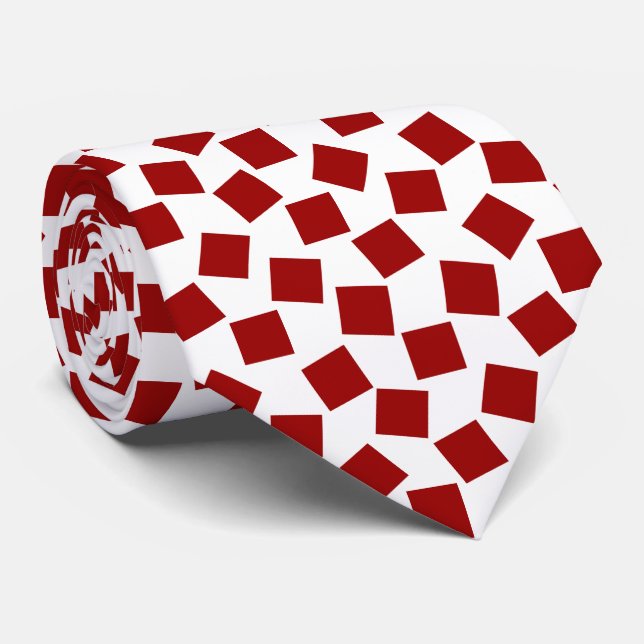 Irregular Squares - Ruby Red on White Tie (Rolled)