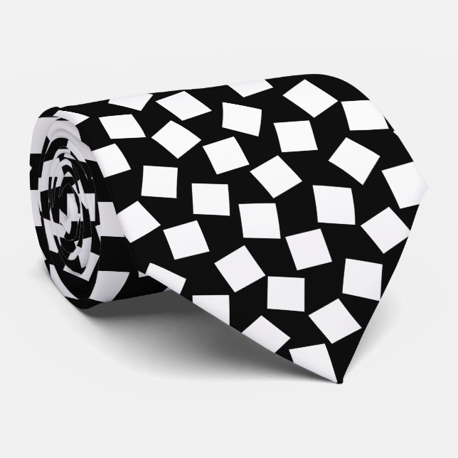 Irregular Squares - White on Black Tie (Rolled)