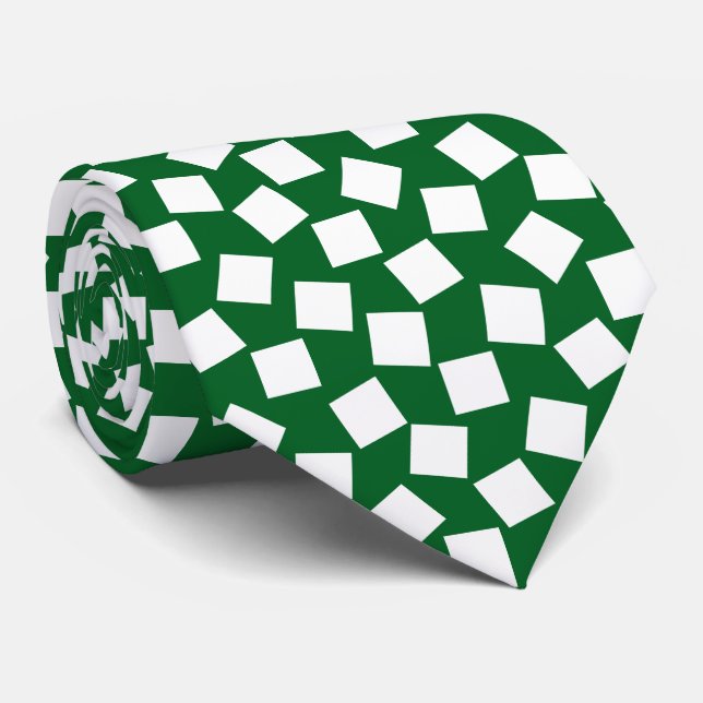 Irregular Squares - White on Forest Green Tie (Rolled)
