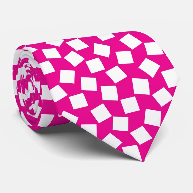 Irregular Squares - White on Hot Pink Tie (Rolled)