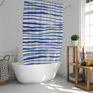 Irregular watercolor simple lines - blue shower curtain