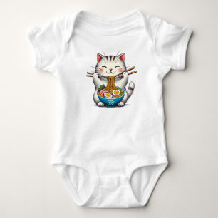"Irresistible Cuteness: Cat Eating Ramen - T-Shirt Baby Bodysuit