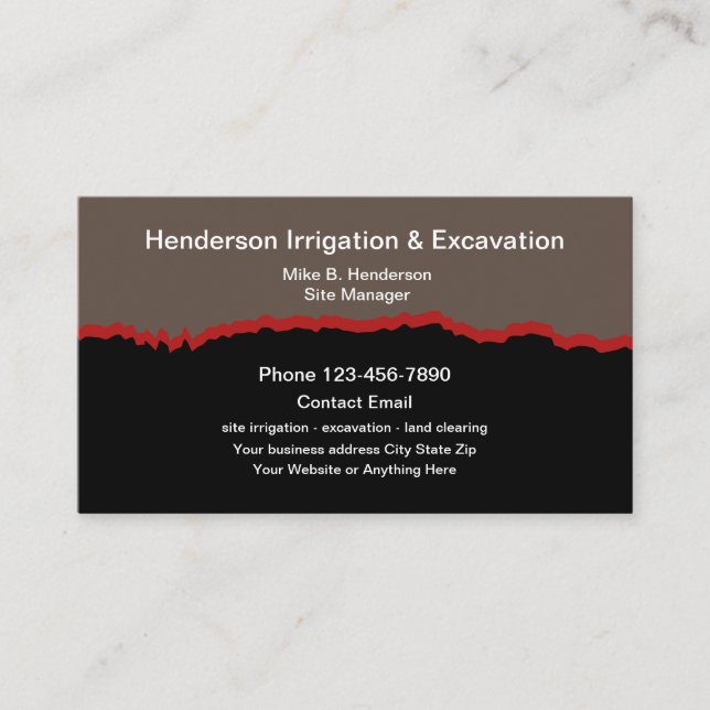 Irrigation And Excavation Services Business Card (Front)