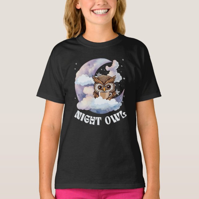 Irritable dreamy night owl having coffee T-Shirt (Front)