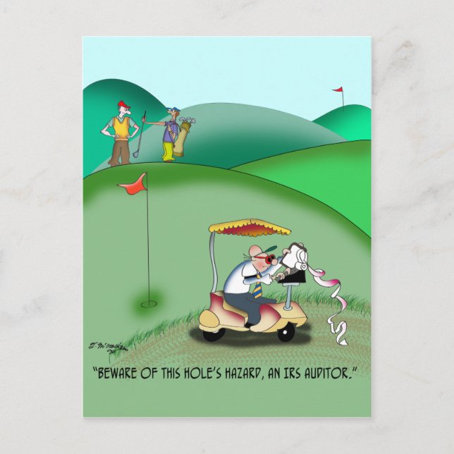 IRS Auditor in a Golf Sand Trap Postcard (Front)