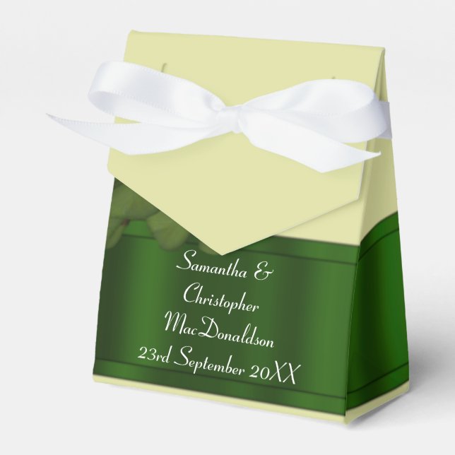 Irsh Green shamrock wedding Favour Box (Front Side)