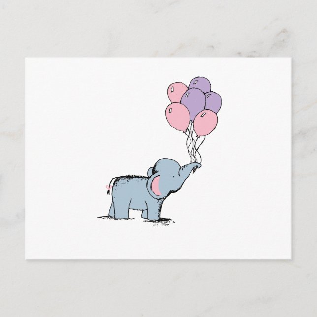 irthday Elephant Pastel Watercolor Bunch of Balloo Postcard (Front)