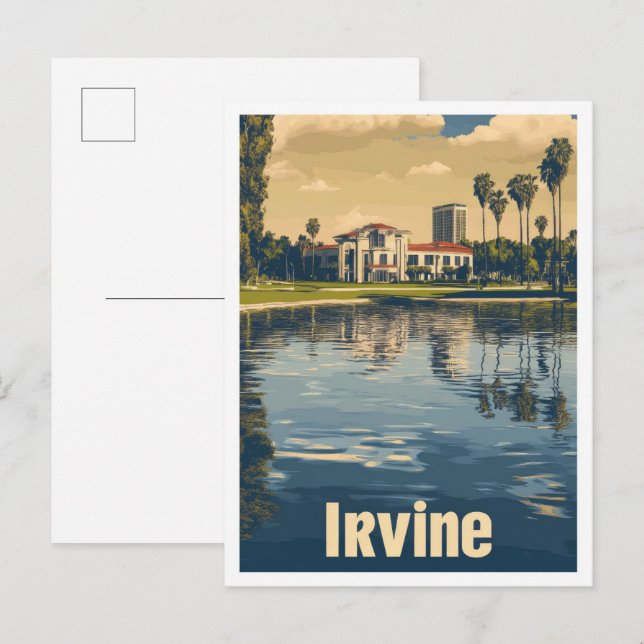 Irvine California Art Vintage Travel Illustration Postcard (Front/Back)