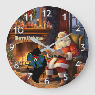 Irvine Scottie Dog & Santa Personalised Xmas Large Clock