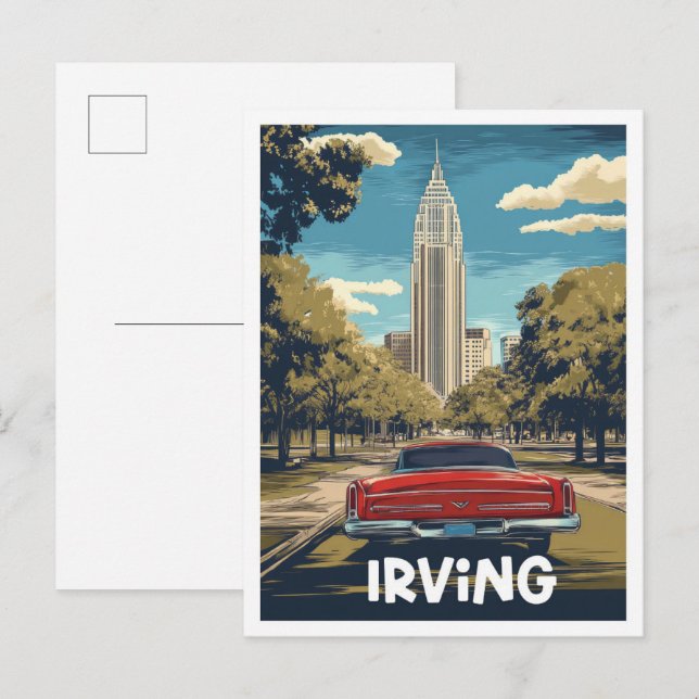 Irving Texas USA Art Vintage Travel Illustration Postcard (Front/Back)