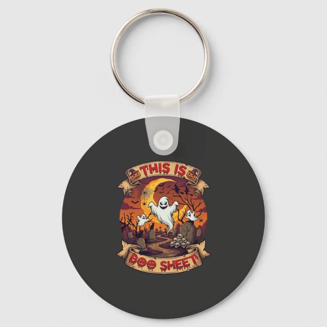 Is Boo Sheet Halloween Ghost Cemetery Pumpkins_1 Key Ring (Front)