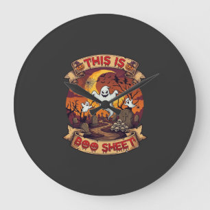 Is Boo Sheet Halloween Ghost Cemetery Pumpkins_1 Large Clock