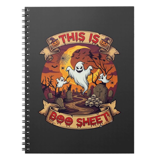 Is Boo Sheet Halloween Ghost Cemetery Pumpkins_1 Notebook (Front)
