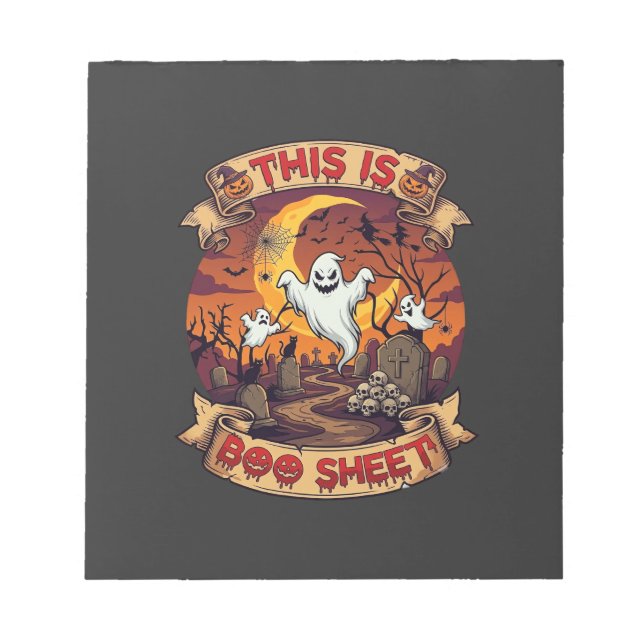 Is Boo Sheet Halloween Ghost Cemetery Pumpkins_1 Notepad (Front)
