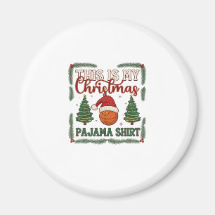 Is Christmas Pajama Basketball Santa Hat Trees Magnet