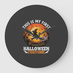 Is First Halloween Costume Black Cat Broom_1 Large Clock
