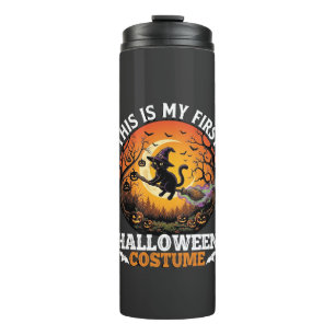 Is First Halloween Costume Black Cat Broom_1 Thermal Tumbler