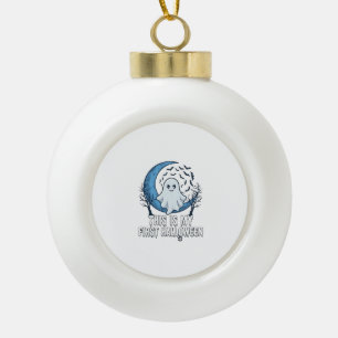 Is First Halloween Ghost Crescent Moon Bats_1 Ceramic Ball Christmas Ornament
